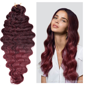 Wholesale Pre Feathered Hybrid Long Ombre Brown Red Water Wave Braids Synthetic Hair Extensions Body Wave Crochet Braiding